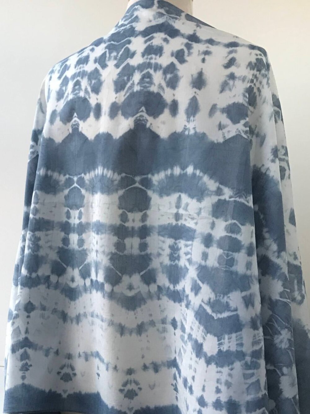 Indigo Blue & White Silk and Cotton Scarf: Hand-Dyed Oversized Wrap